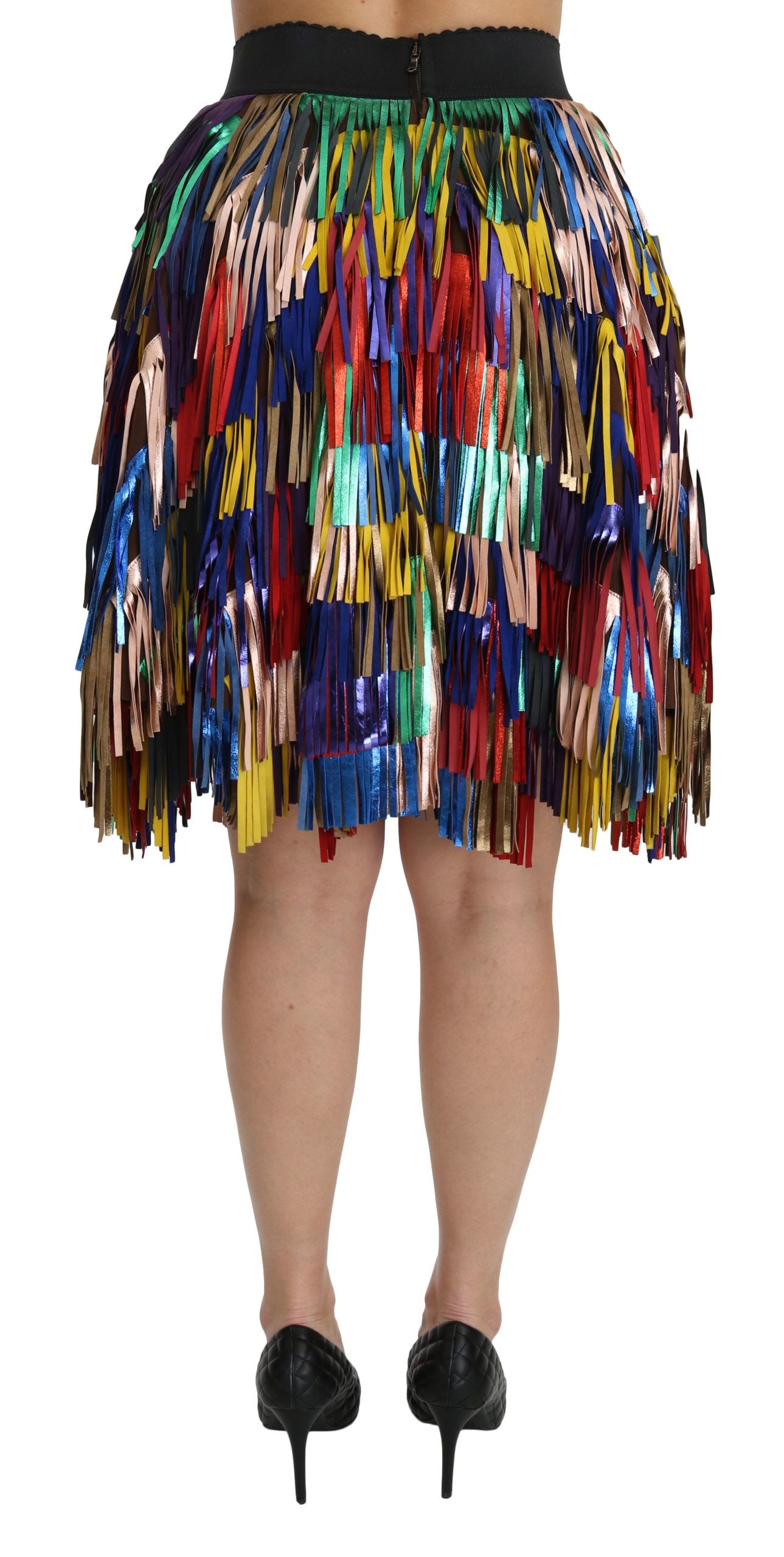 Chic Multicolor Lambskin Knee-Length Skirt