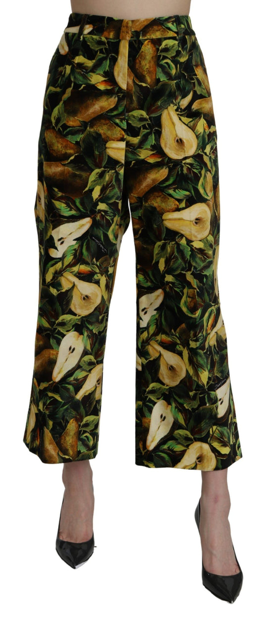 High Waist Cropped Cotton Pants with Pear Print