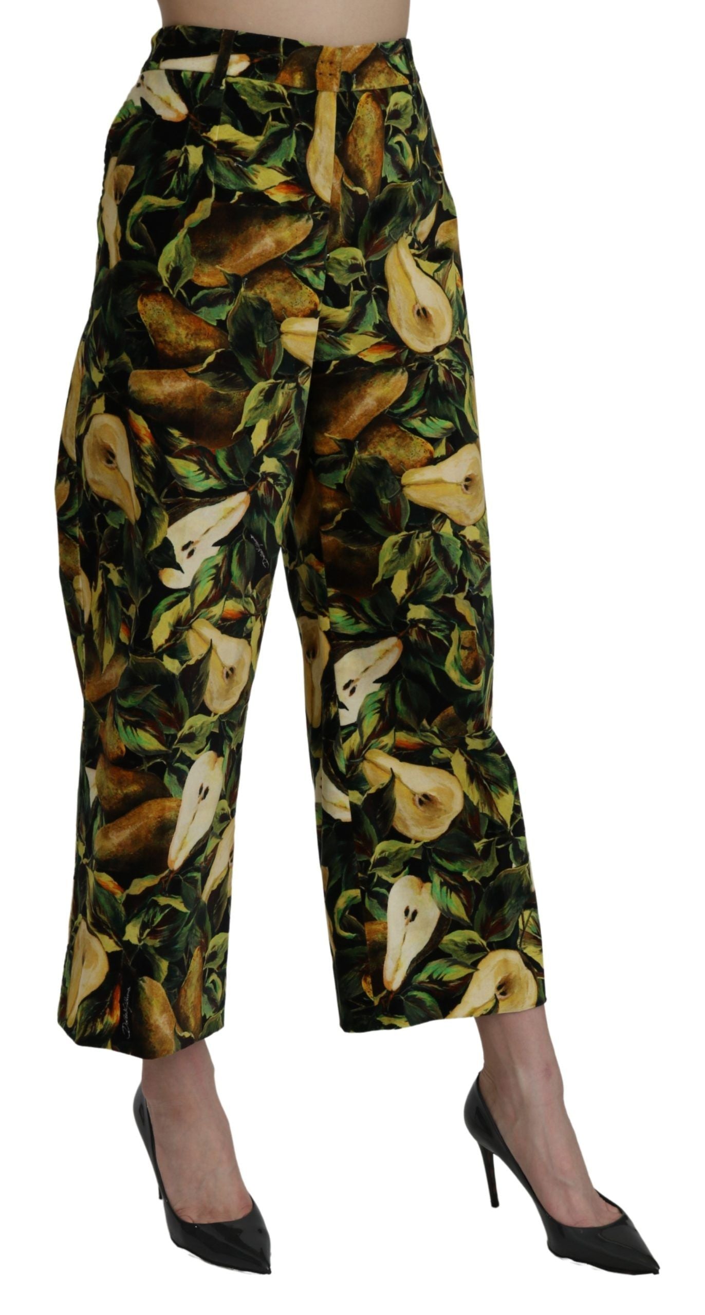 High Waist Cropped Cotton Pants with Pear Print