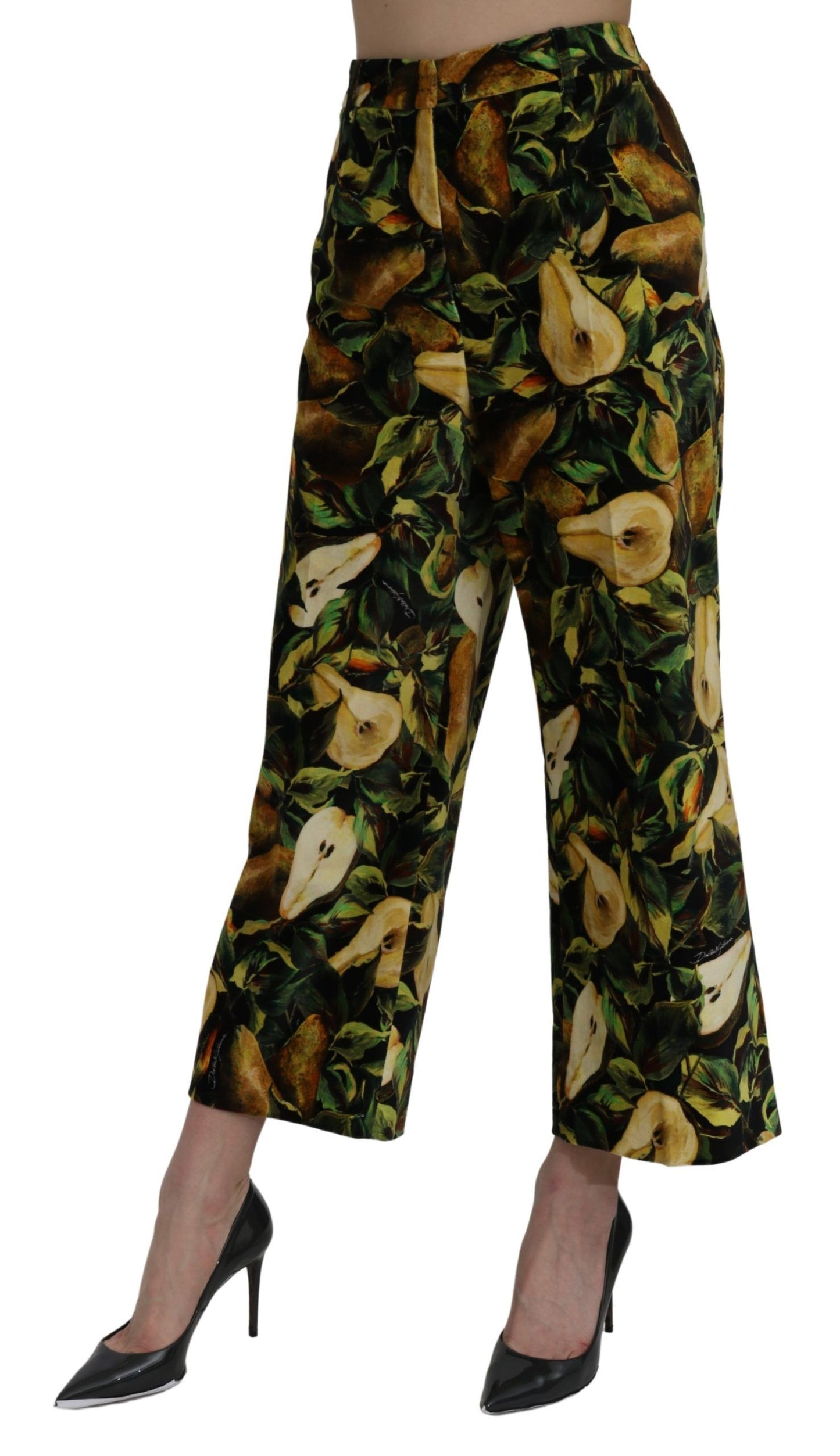 High Waist Cropped Cotton Pants with Pear Print