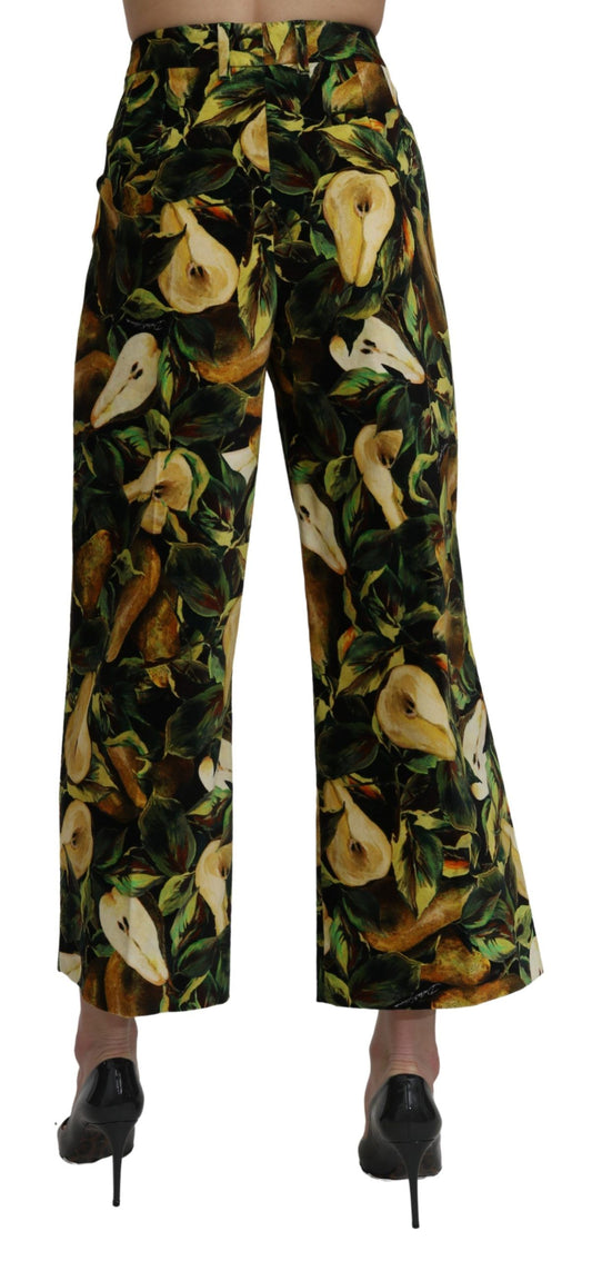 High Waist Cropped Cotton Pants with Pear Print