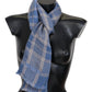 Elegant Blue Wool Scarf with Check Pattern