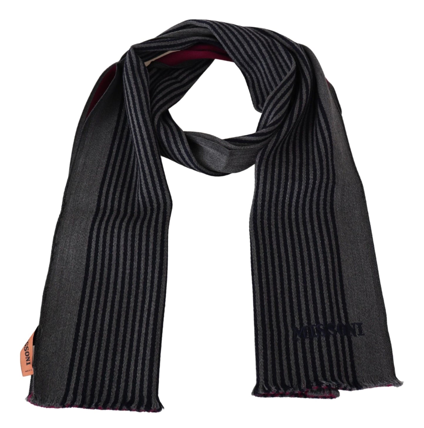 Elegant Striped Wool Scarf in Black and Gray