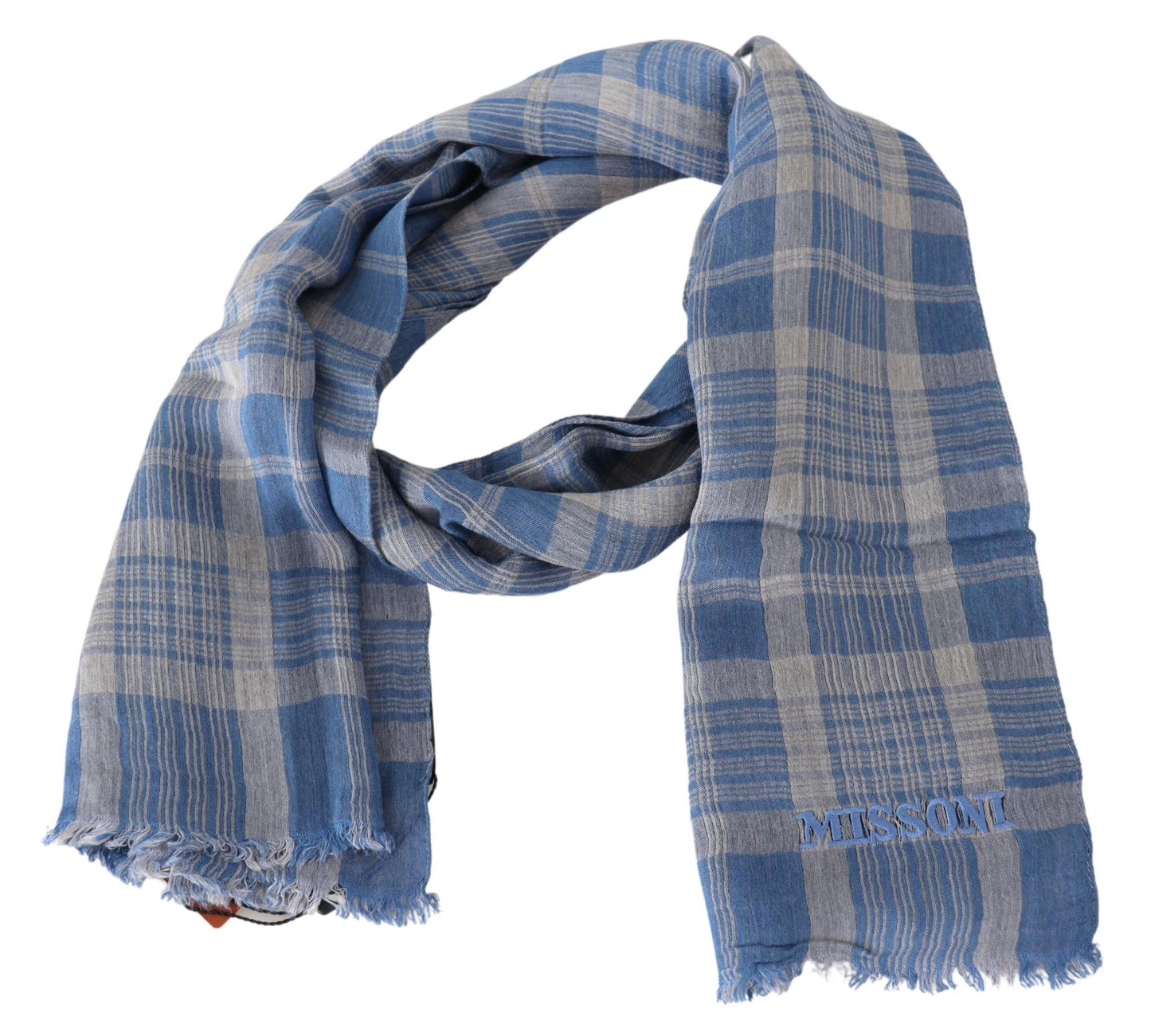 Elegant Blue Wool Scarf with Check Pattern