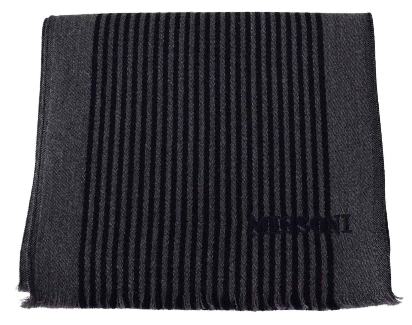 Elegant Striped Wool Scarf in Black and Gray