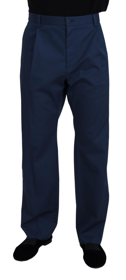 Blue Cotton Straight Fit Pants