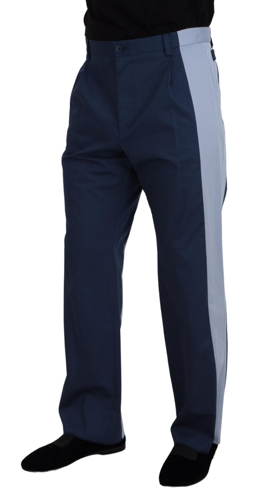 Blue Cotton Straight Fit Pants