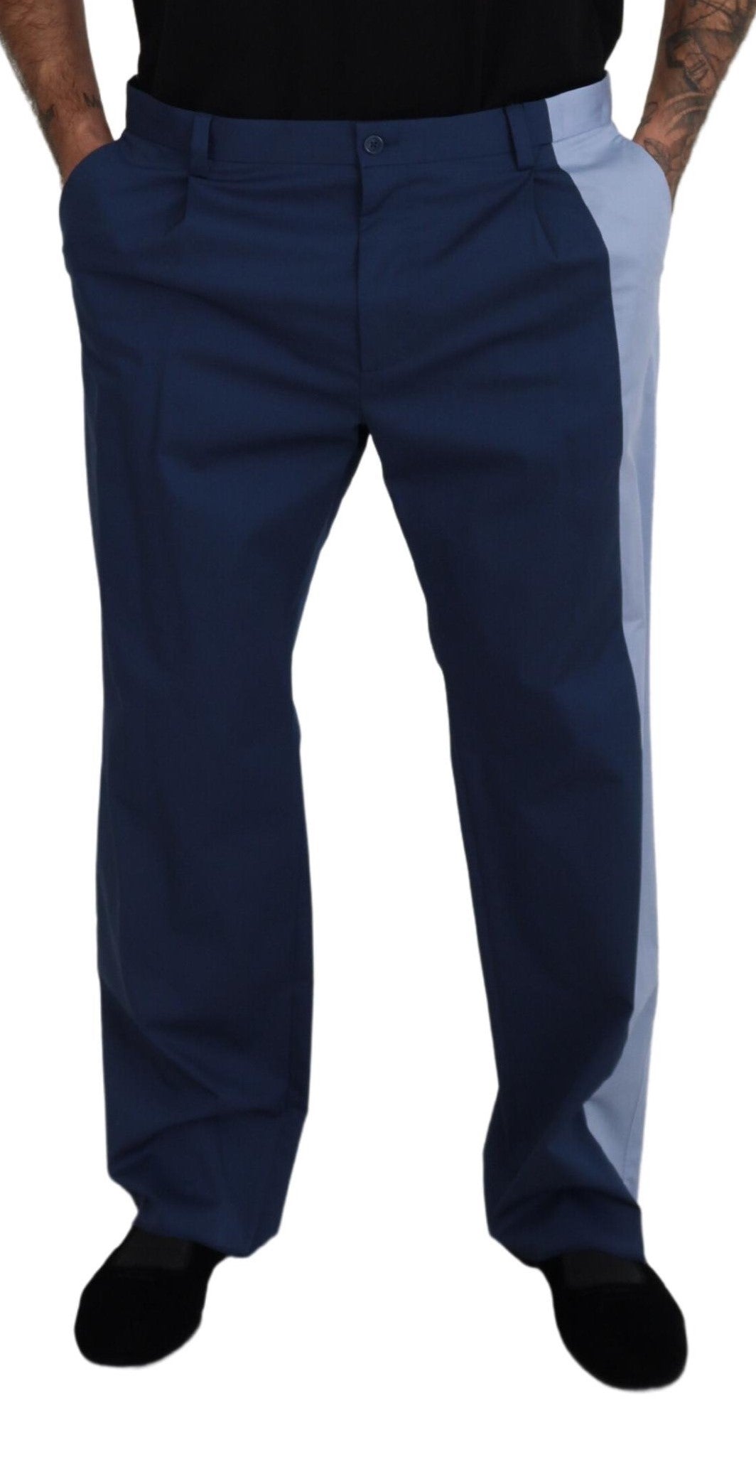 Blue Cotton Straight Fit Pants