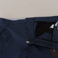 Blue Cotton Straight Fit Pants