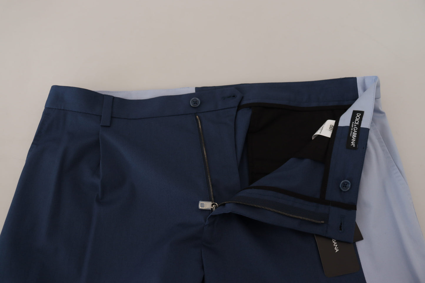 Blue Cotton Straight Fit Pants