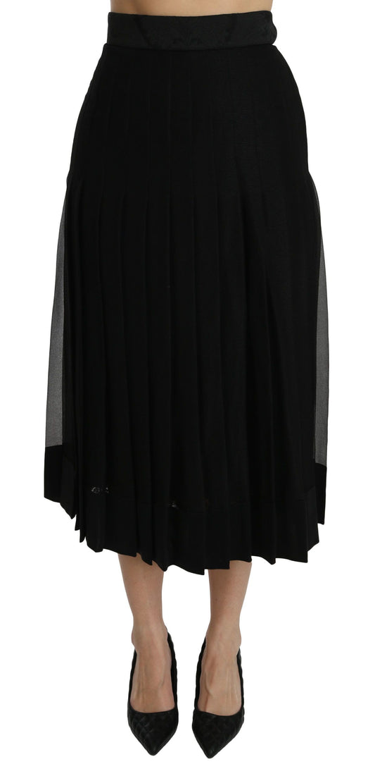 Elegant Black Silk Blend Pleated Midi Skirt