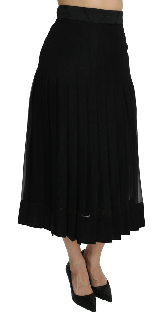 Elegant Black Silk Blend Pleated Midi Skirt