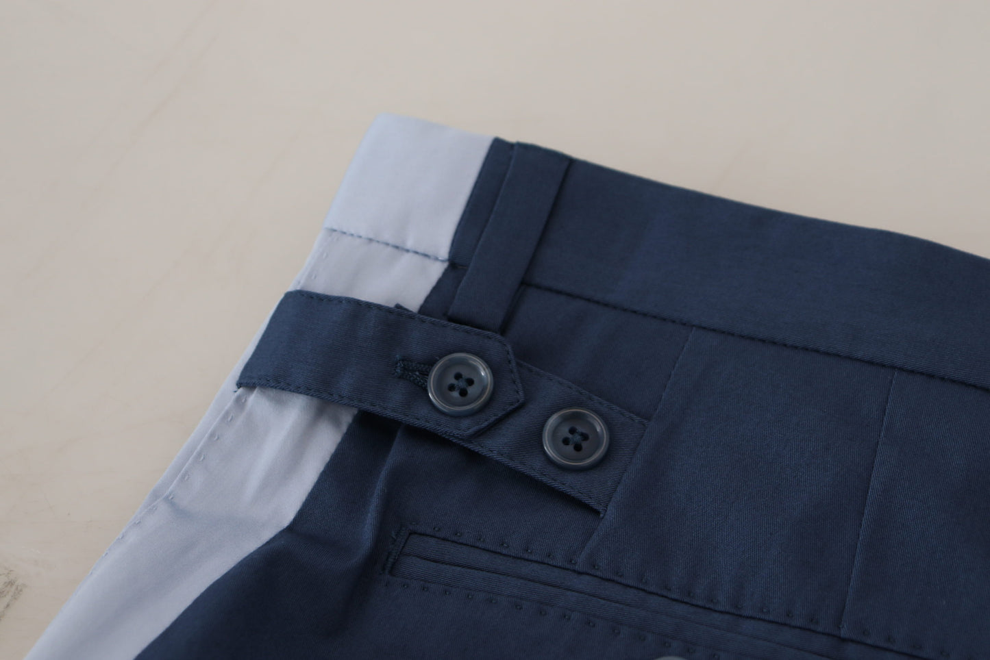 Blue Cotton Straight Fit Pants