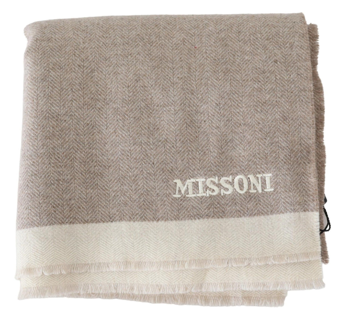 Beige Wool Scarf with Signature Embroidery