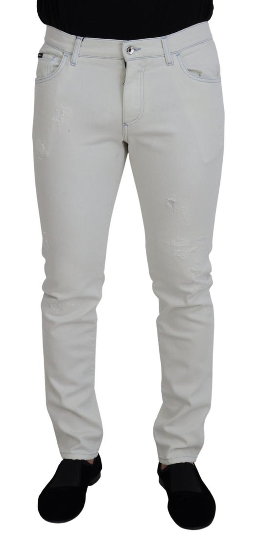 Chic White Denim Pants - Slim Fit Luxury Cotton Blend