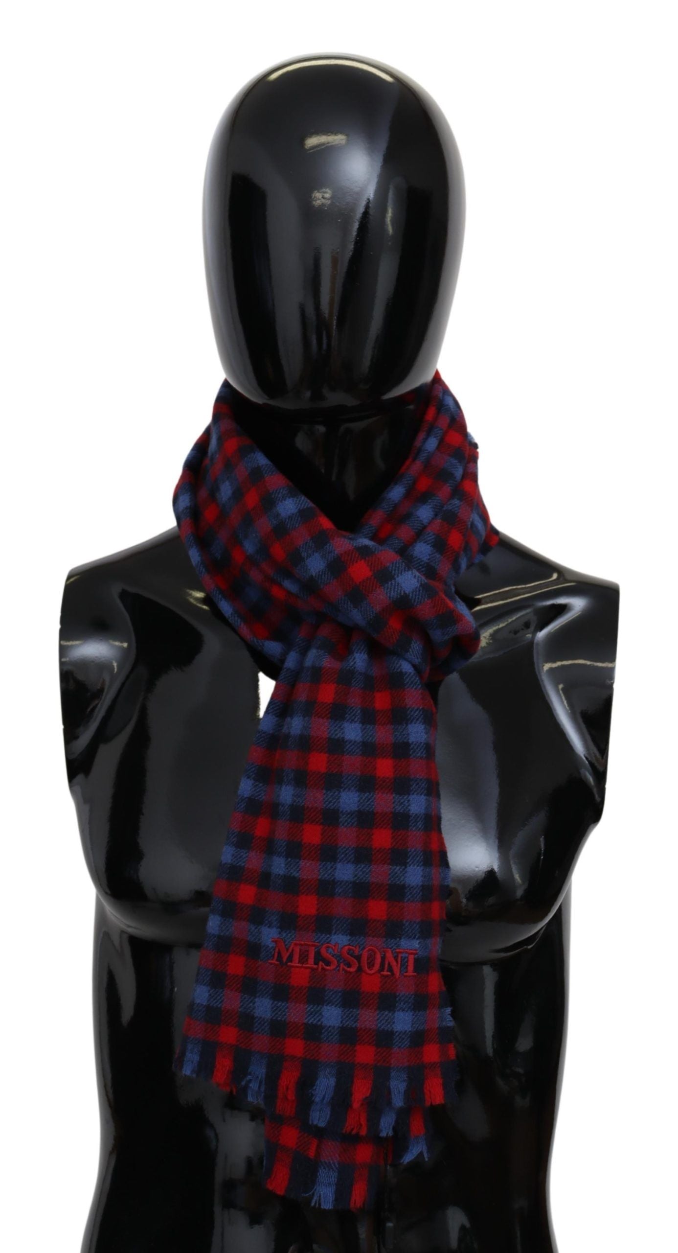 Elegant Checkered Wool Scarf with Fringes