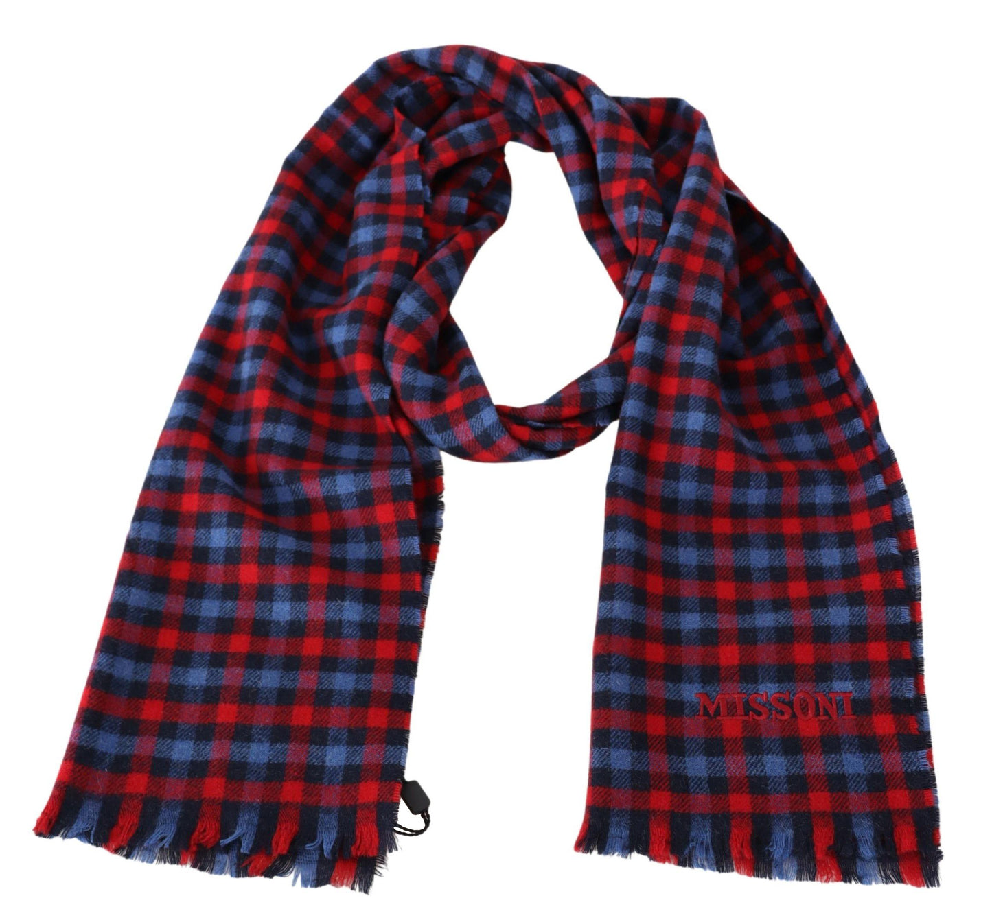 Elegant Checkered Wool Scarf with Fringes