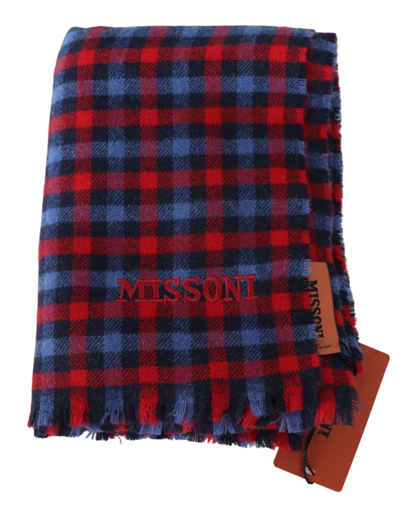 Elegant Checkered Wool Scarf with Fringes