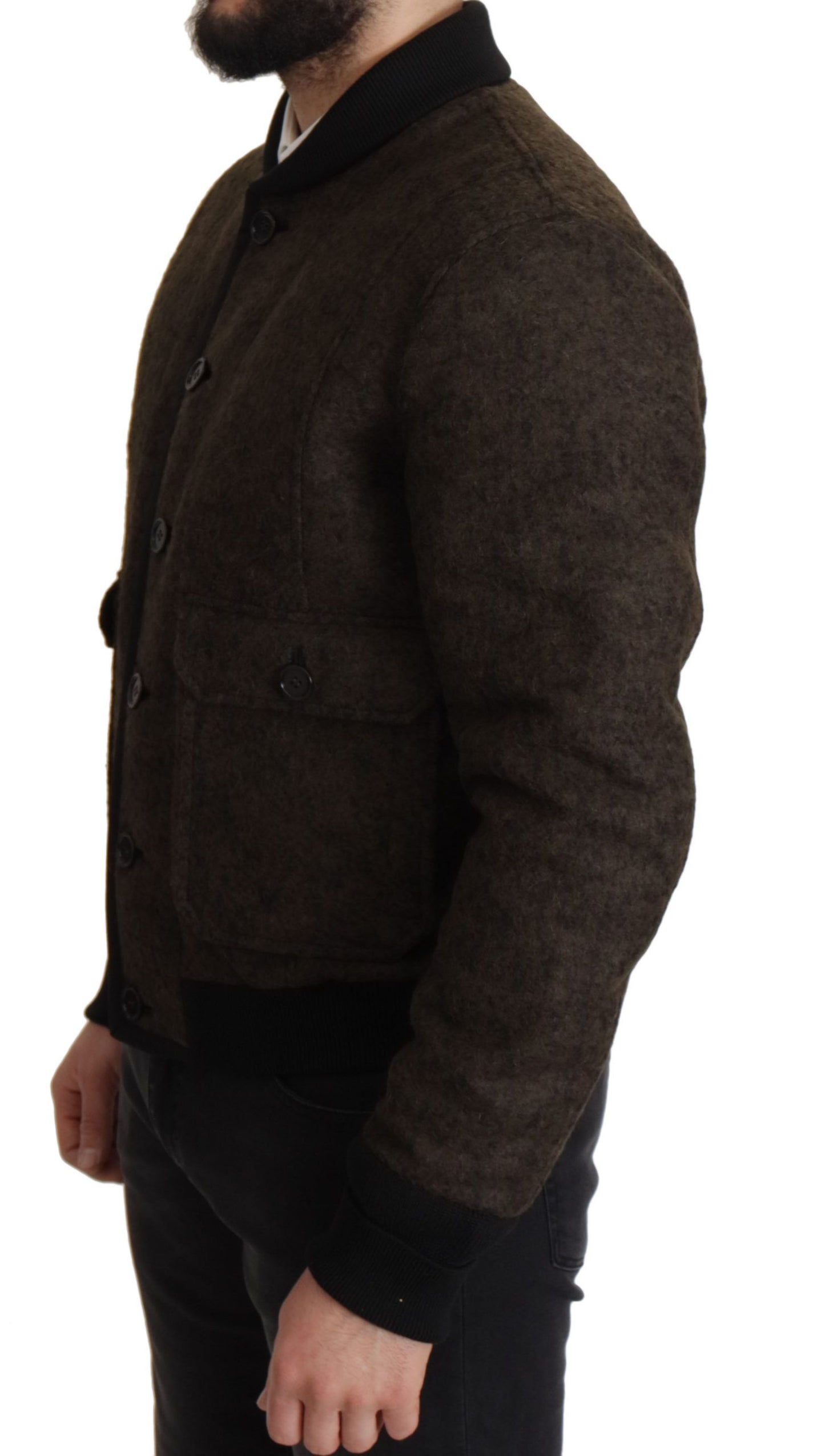 Brown Alpaca Button Down Bomber Coat Jacket