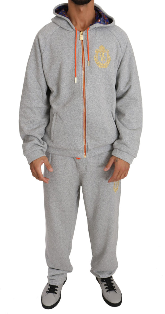 Elegant Gray Cotton Sweatsuit Ensemble