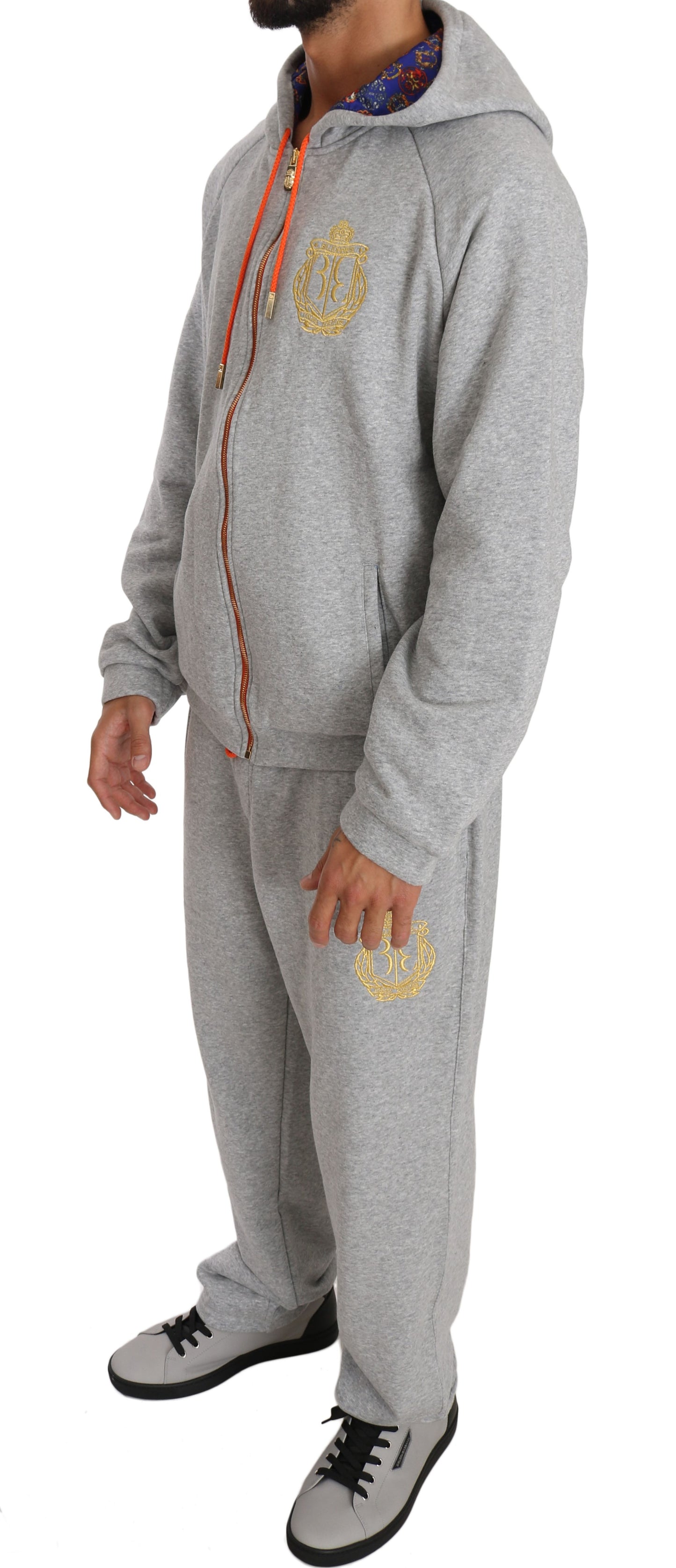 Elegant Gray Cotton Sweatsuit Ensemble