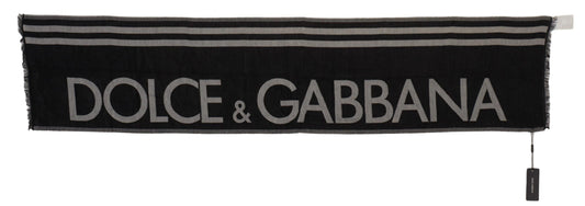 Black Gray Cotton Modal Jacquard Logo Wrap Scarf