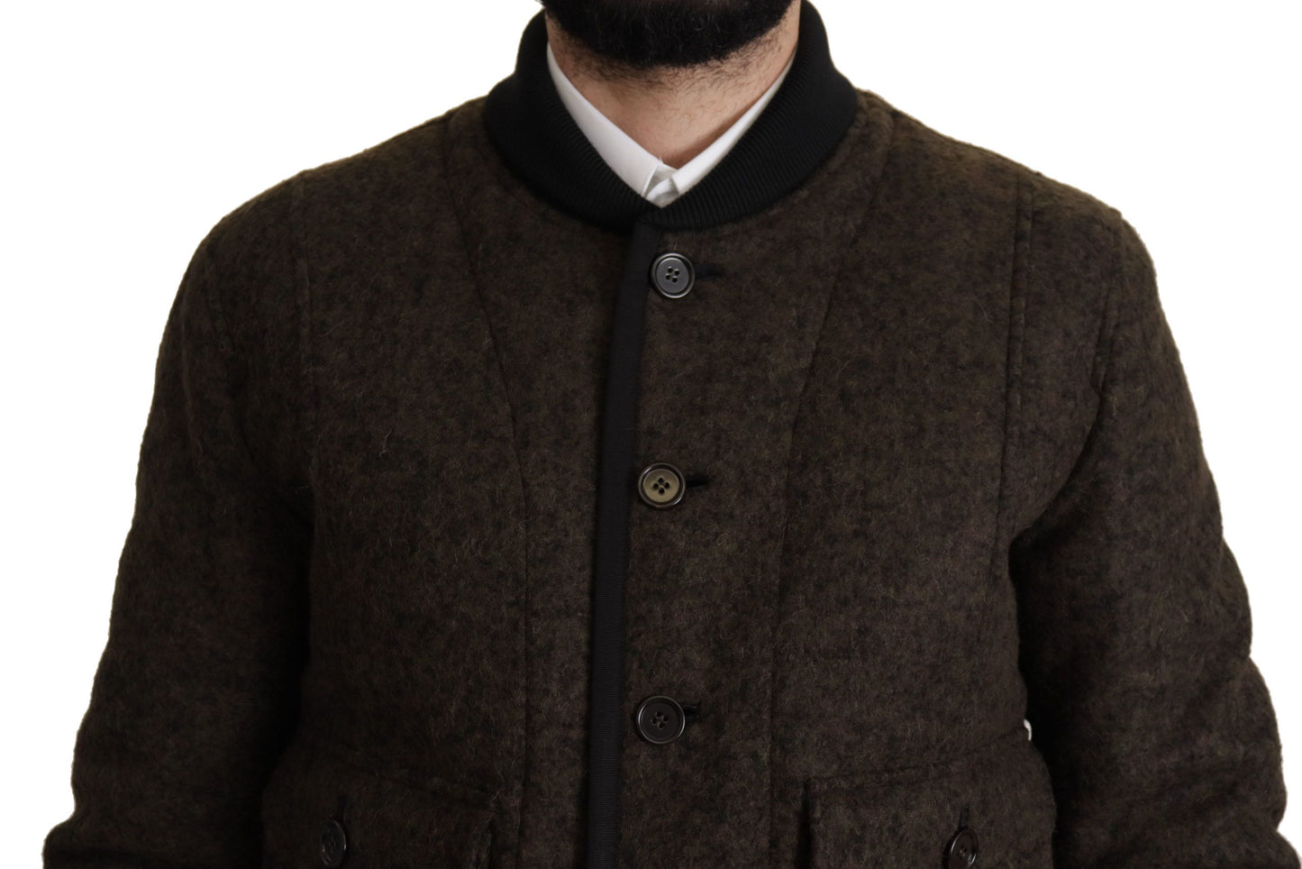 Brown Alpaca Button Down Bomber Coat Jacket