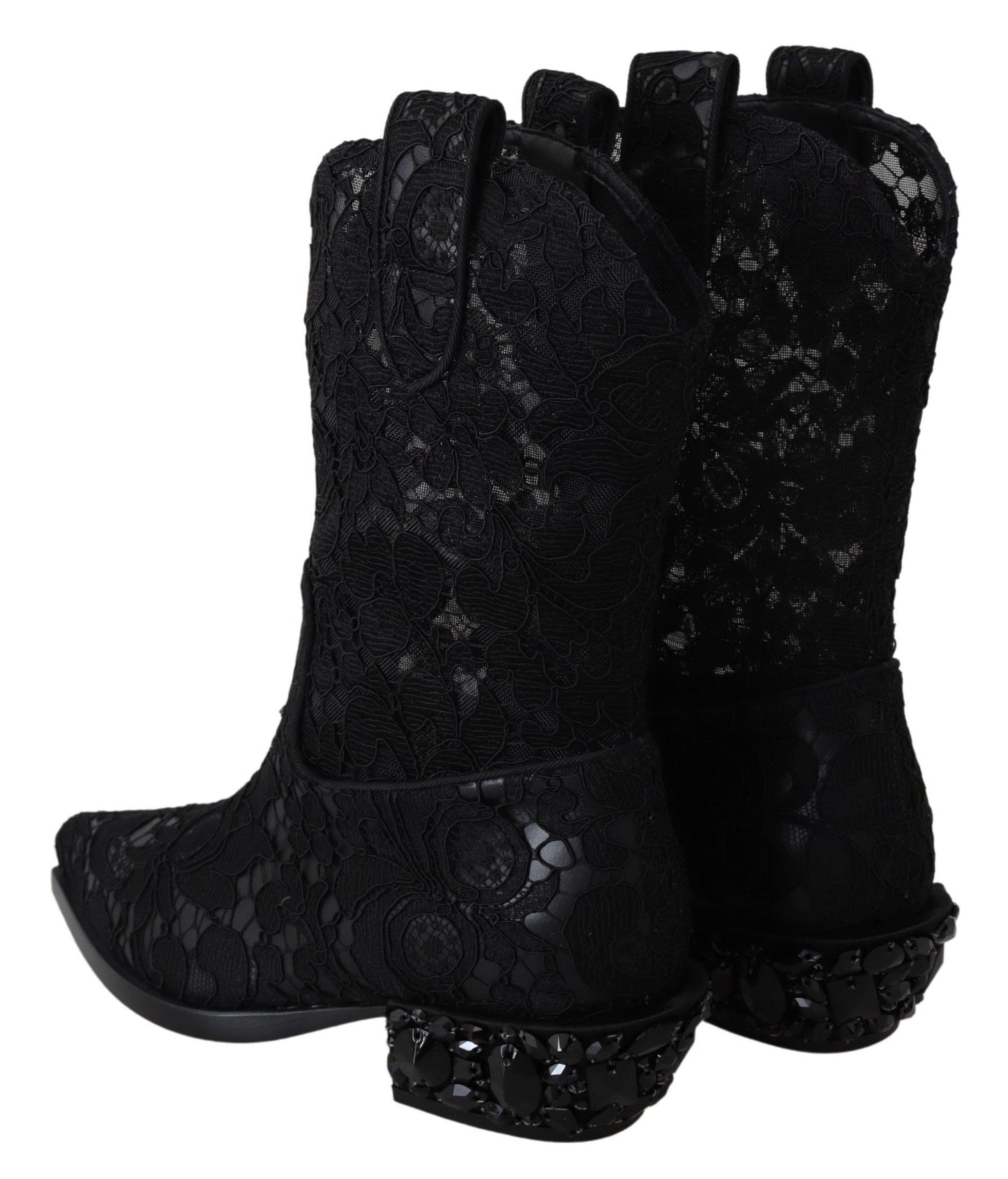 Black Lace Taormina Ankle Cowboy Crystal Shoes