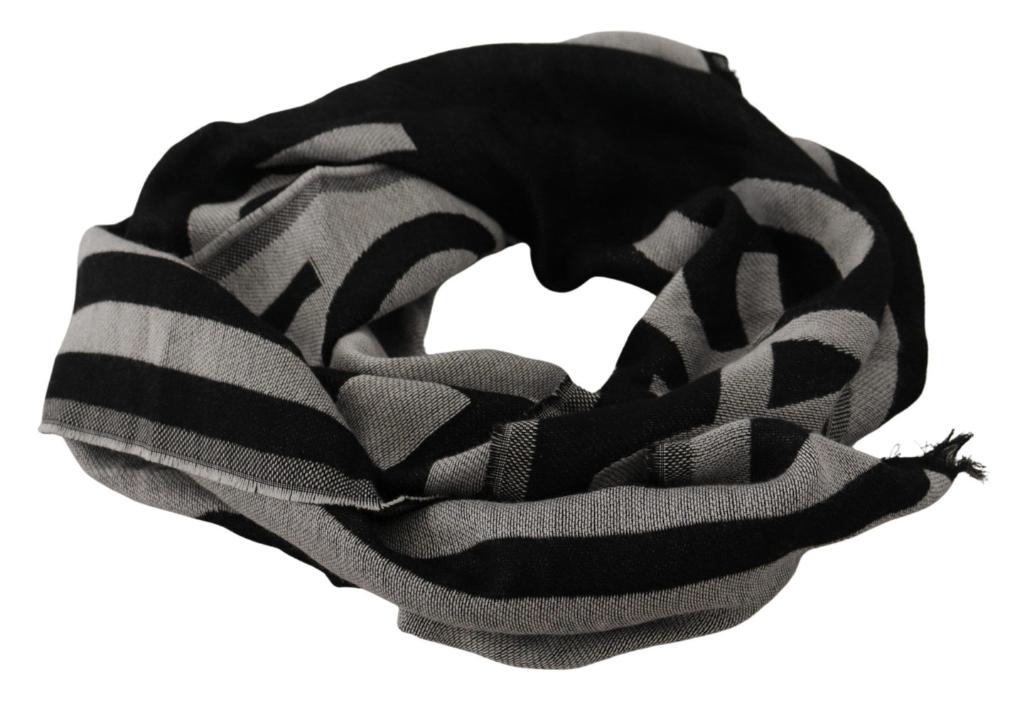 Black Gray Cotton Modal Jacquard Logo Wrap Scarf