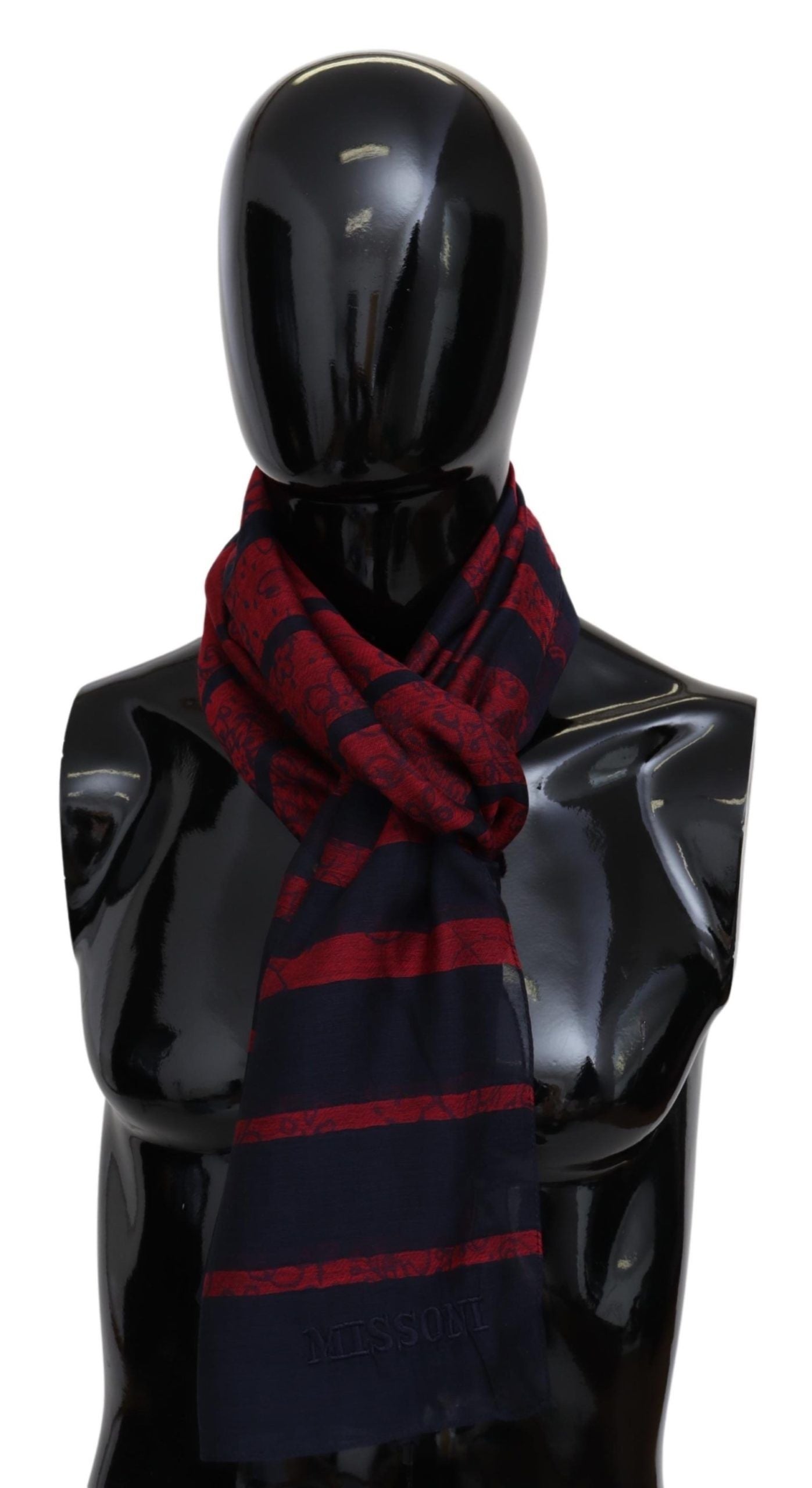 Elegant Striped Wool Scarf with Embroidered Logo