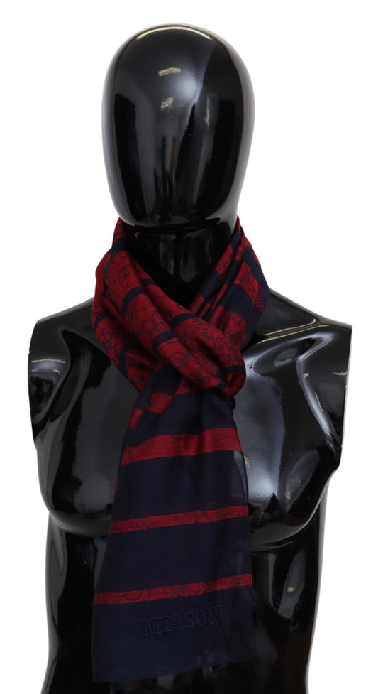 Elegant Striped Wool Scarf with Embroidered Logo