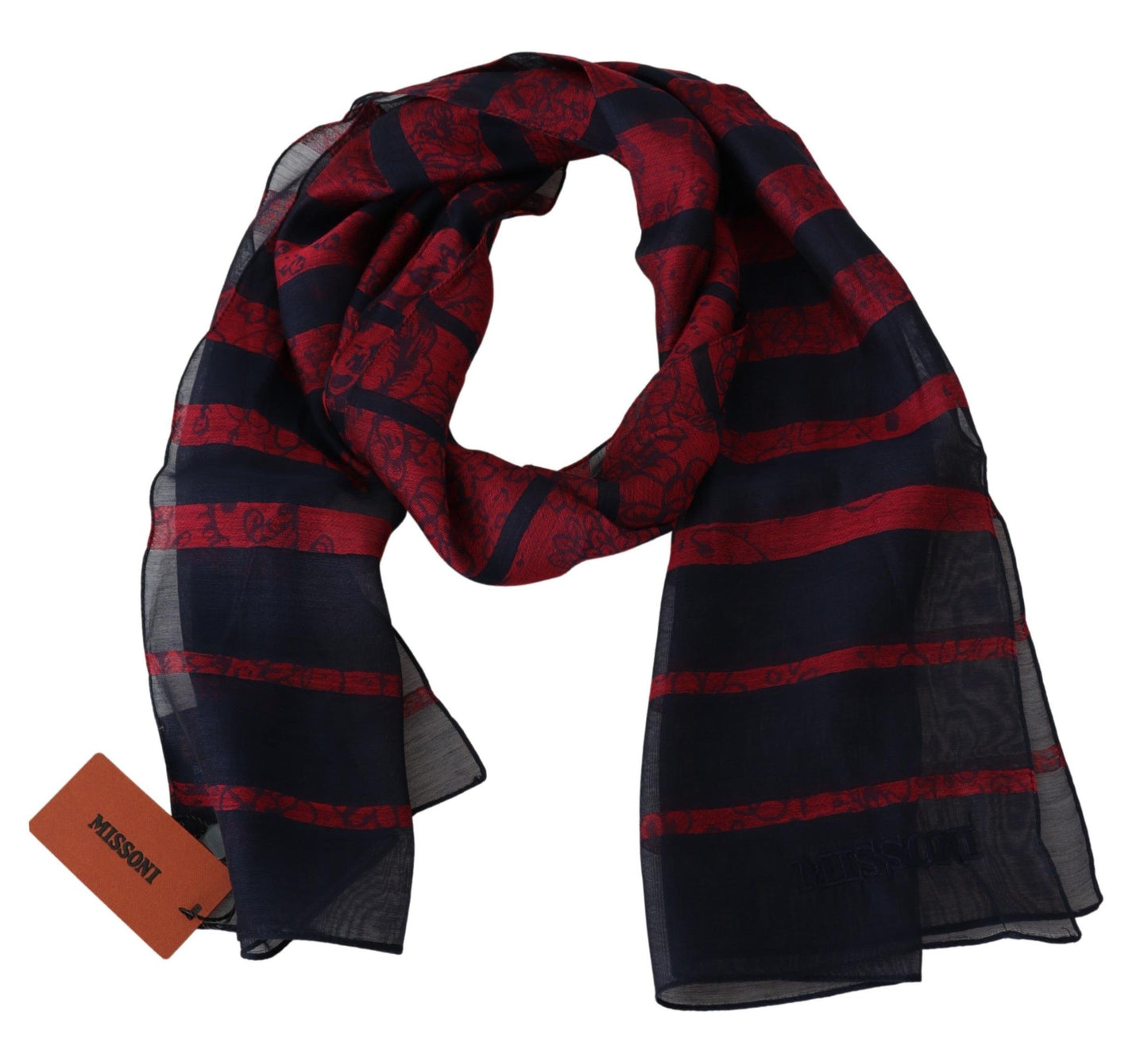 Elegant Striped Wool Scarf with Embroidered Logo