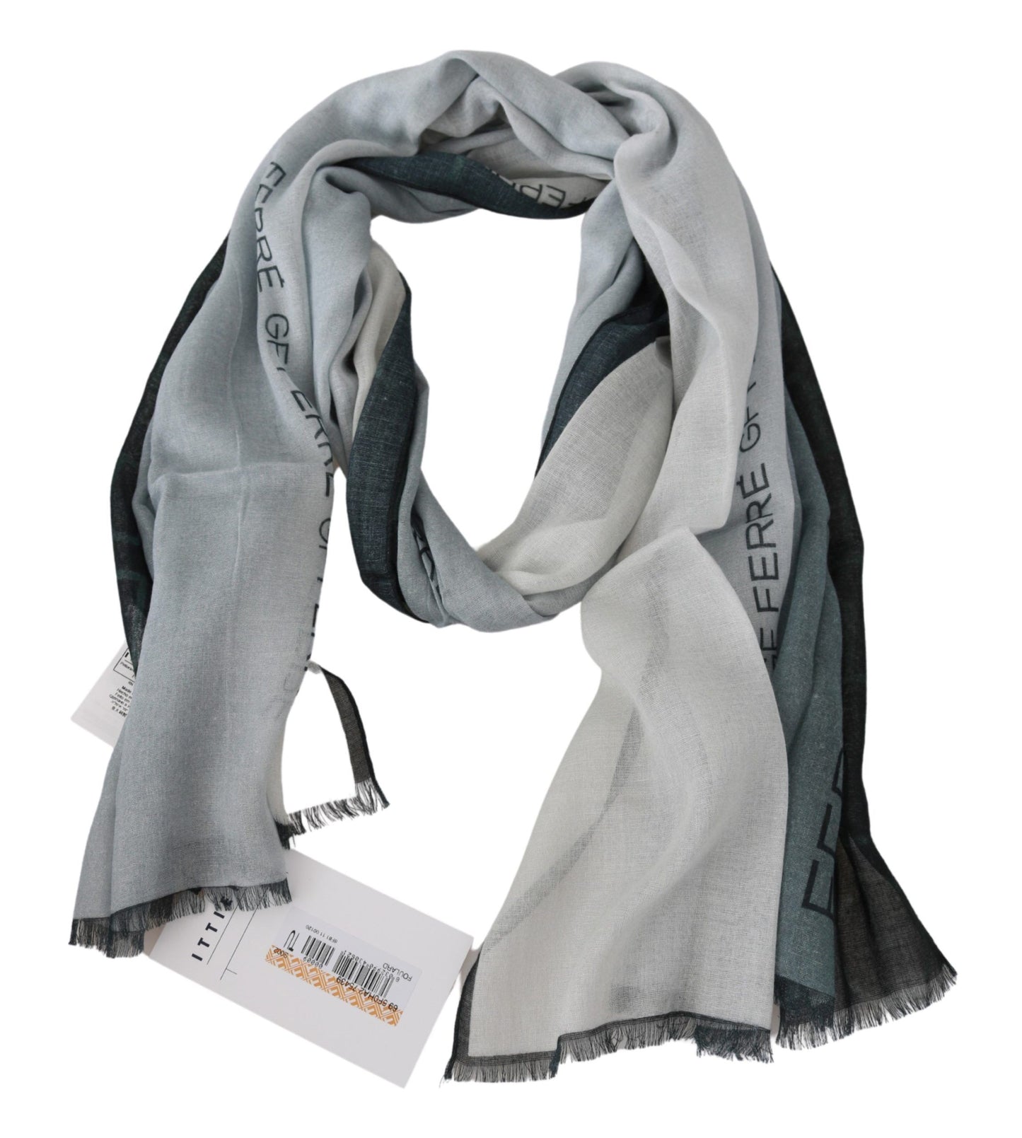 Elegant Blue Gray Wool Blend Scarf