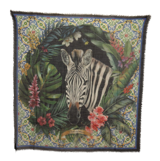 Cashmere Silk Zebra Floral Square Scarf