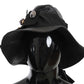 Black Leather DG Coin Crystal Wide Brim Hat