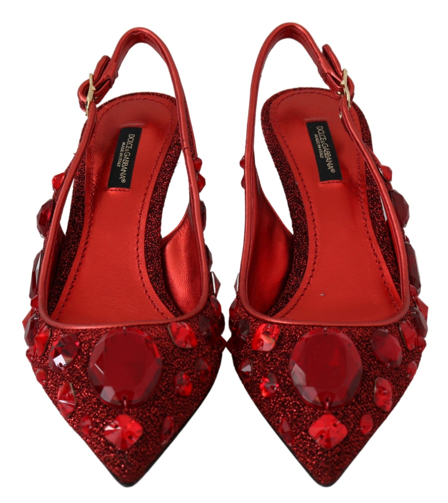 Radiant Red Slingback Pumps with Crystal Motifs