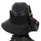 Black Leather DG Coin Crystal Wide Brim Hat