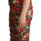 Red Floral Print Tulle Sheath Midi Dress
