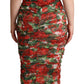Red Floral Print Tulle Sheath Midi Dress