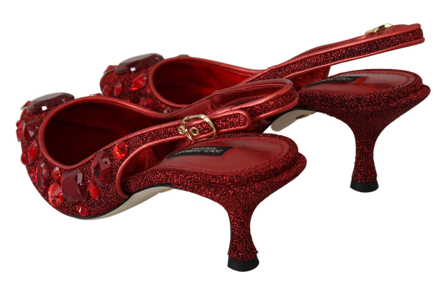 Radiant Red Slingback Pumps with Crystal Motifs