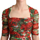 Red Floral Print Tulle Sheath Midi Dress