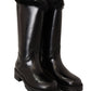 Elegant Black Leather & Fur Biker Boots