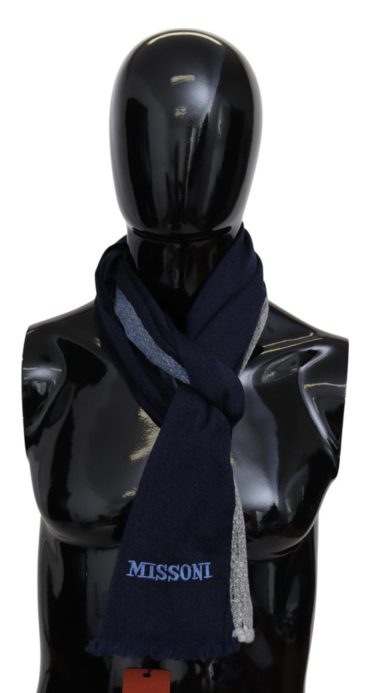 Elegant Striped Wool Scarf with Logo Embroidery