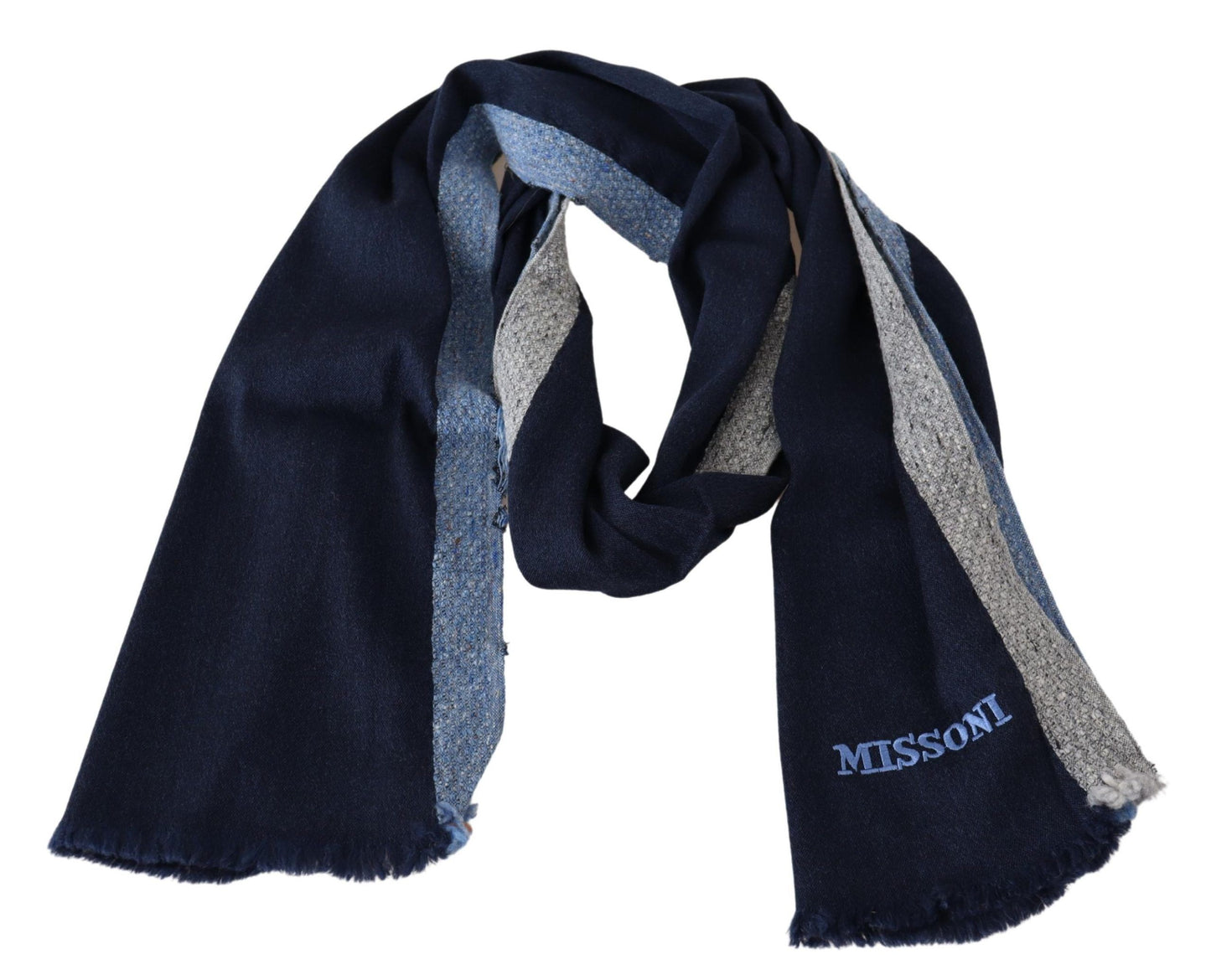 Elegant Striped Wool Scarf with Logo Embroidery