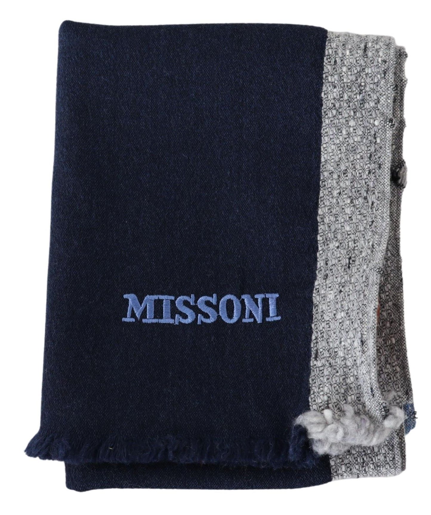 Elegant Striped Wool Scarf with Logo Embroidery