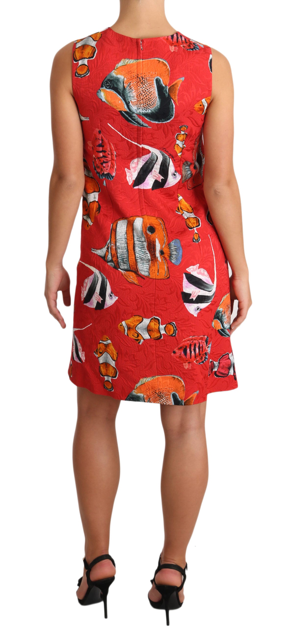 Chic Red Fish Print Sleeveless Shift Dress