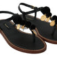 Pom Pom Flip Flop Ankle Strap Flats