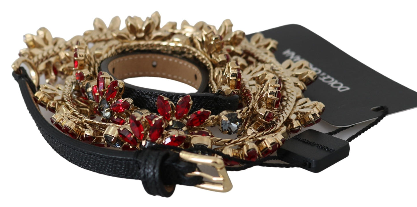 Elegant Crystal-Embellished Leather Belt