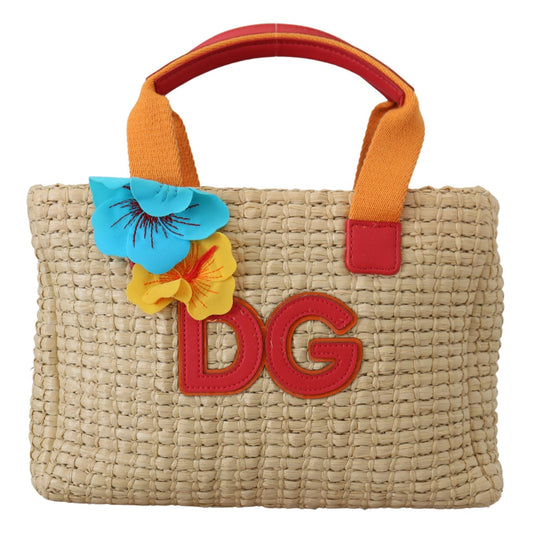 Chic Beige Multicolor Straw Tote