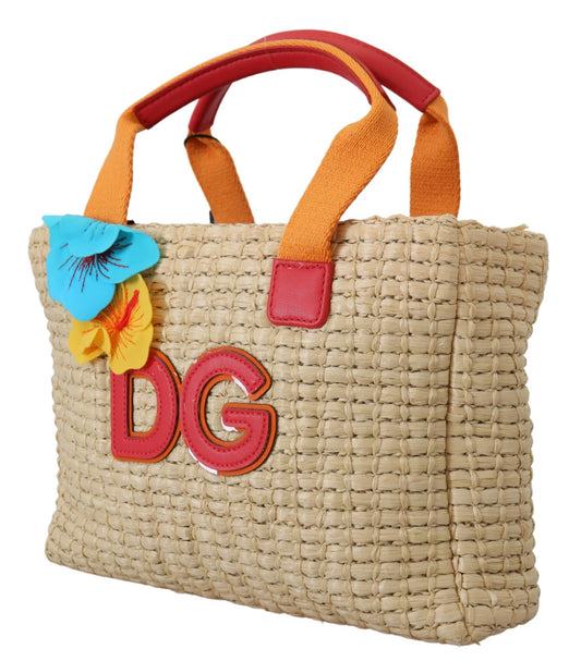 Chic Beige Multicolor Straw Tote